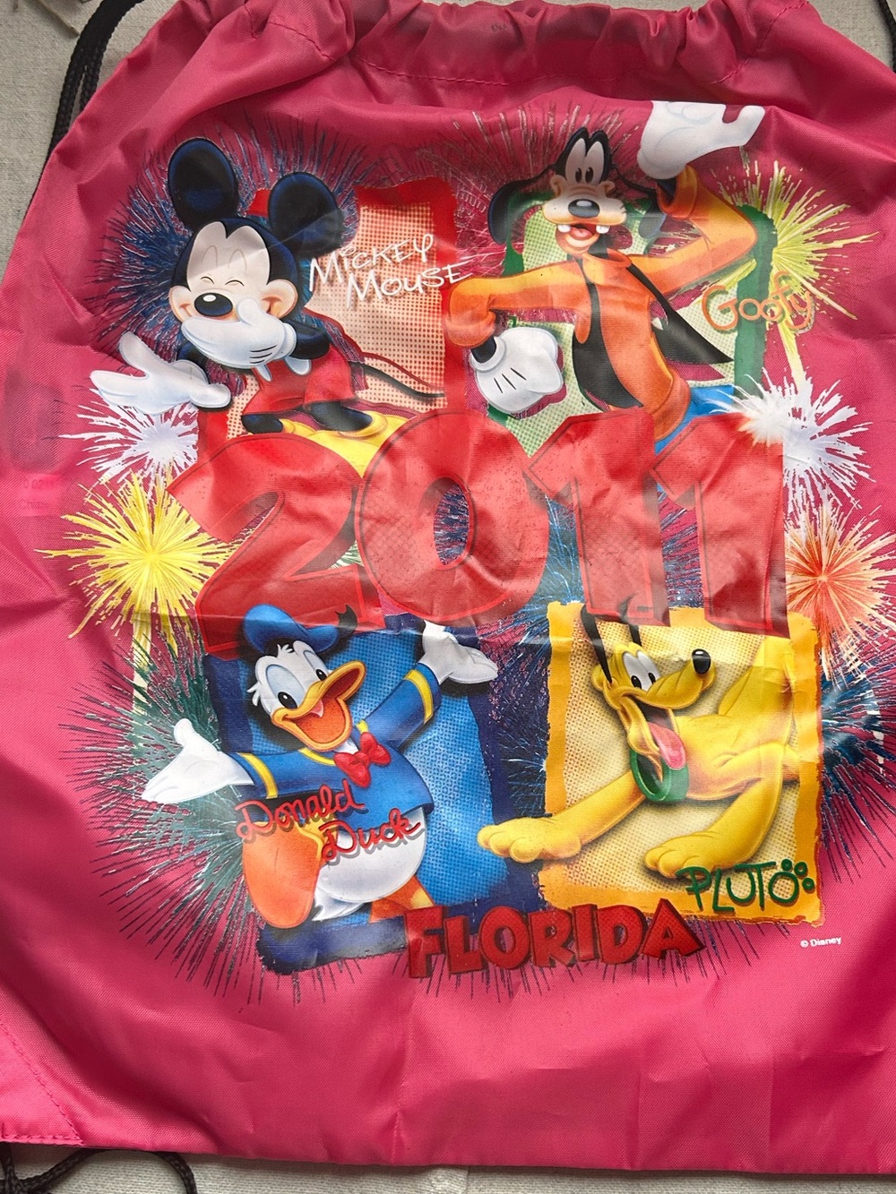 Disney Pink Drawstring Bag with Mickey, Donald, Goofy & Pluto